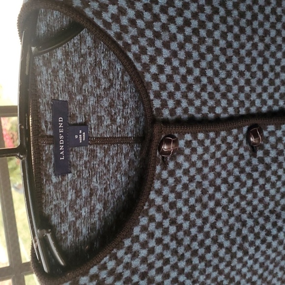 Lands' End 100% Wool Blue & Brown Wrapped Button Sz. 12 Jacket Cardigan - Picture 2 of 8
